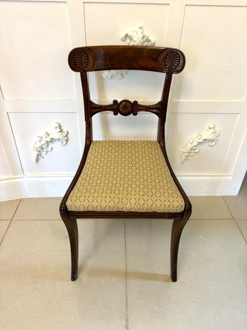 Pair of Antique Regency Carved Figured Mahogany Side Chairs - Image 7